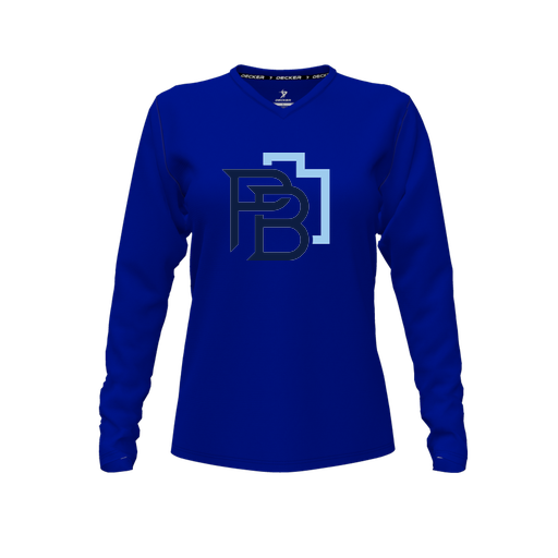 [CUS-DFW-TEES-CMF-VNK-LSL-RYL-FYXS-LOGO1] Decker Comfort T-Shirt (Female Youth XS, Royal, V Neck, Logo 1, Long Sleeve)