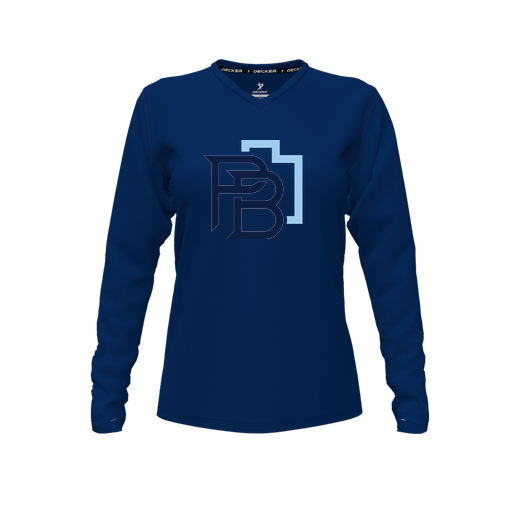 [FTLVPTNV-FYXS-LOGO1] Decker Performance T-Shirt (Female Youth XS, Navy, V Neck, Logo 1, Long Sleeve)